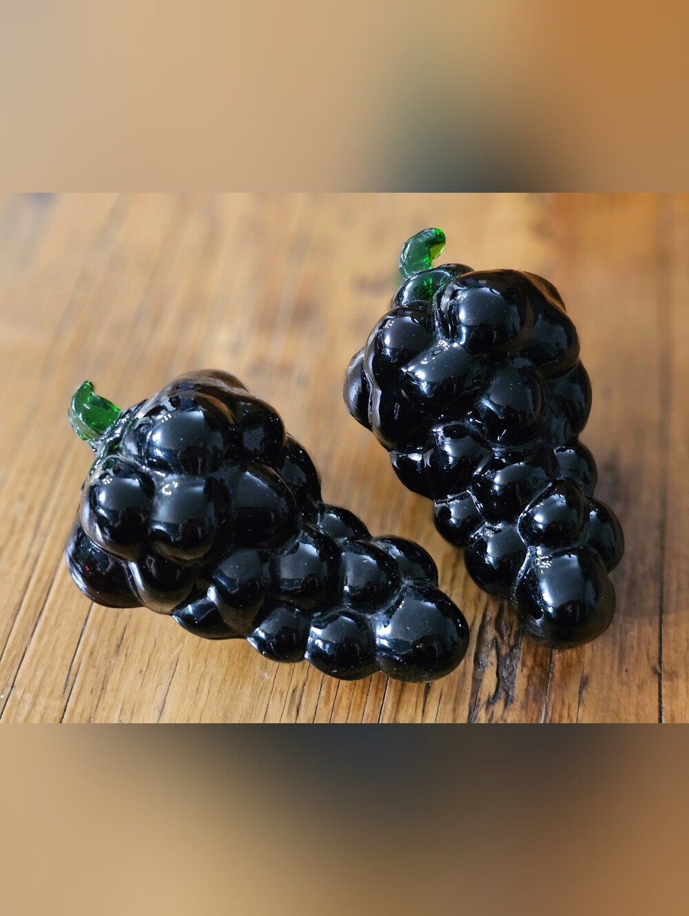 Vintage Glass Purple Grapes With Green Stem